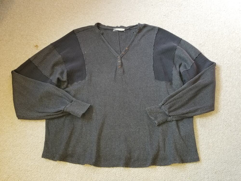 Womens Top-WE THE FREE-FREE PEOPLE-grey/blk waffle knit oversized "Callisto" -S